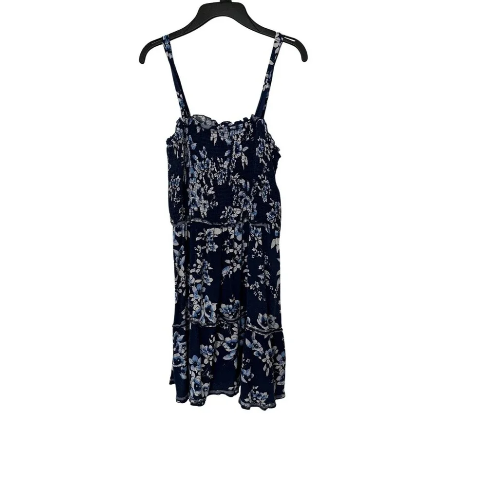 Band Of Gypsies Tiered Ruffle Mini Dress Blue Floral Large